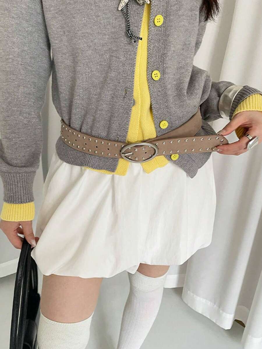1 chiếc thắt lưng da lộn độc đáo bằng da PU kiểu Mỹ cổ điển dành cho nữ - Màu Khaki - Xem 1