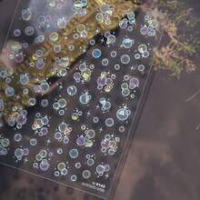 1pc Cartoon Colorful Goldfish Bubble Nail Stickers, Colorful Bubble Iridescent Shell Design, Self-Adhesive 5D Embossed Laser Flashing Stickers, Suitable For Home And Nail Salon, DIY Nail Supplies For Women And, Holiday Gift - 彩色 - 查看 8