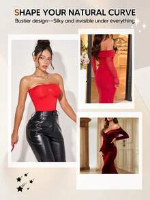 Women's Solid Color Strapless Bodysuit With Tummy Control Summer - Red - View 6