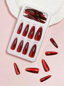 VV MEI JIA ER 30Piece Halloween Press On Nails Long Stiletto Nails Red Eye False Nails With Coating Design Glossy Acrylic Nails Glitter Press On Nails Women And Girls Party Cosplay Manicure& 1Sheet Tape & 1Pc Nail File Nail Supplies Nails. - Đỏ - Xem 4