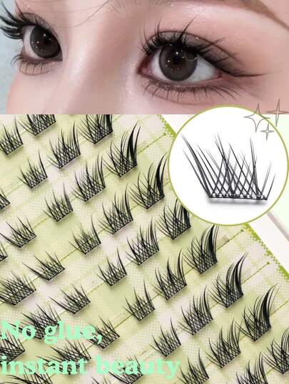 60 片自粘式 C 型卷睫毛套装 - 混合长度 9-12 毫米，厚度 0.05 毫米，蓬松狐狸眼睫毛无需胶水 | 预粘簇睫毛，适用于 DIY 睫毛延长 | 自然哑光效果，轻盈可重复使用 | 易于涂抹，佩戴舒适 | 非常适合猫眼妆、日常使用、派对、角色扮演和节假日，是圣诞节和万圣节的必备品。