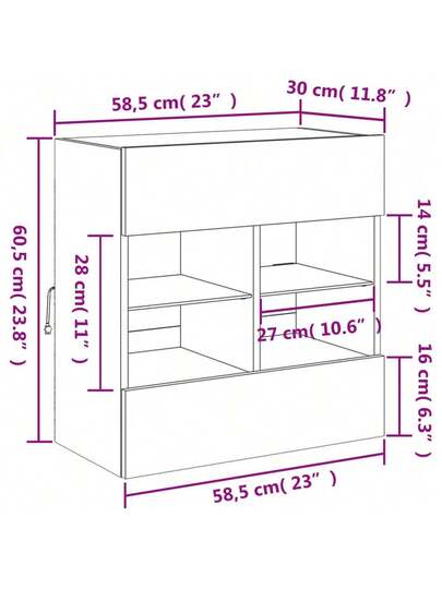 VidaXL TV Wand Unit LED Lighting 58.5x30x60.5 Cm Zwart view 2