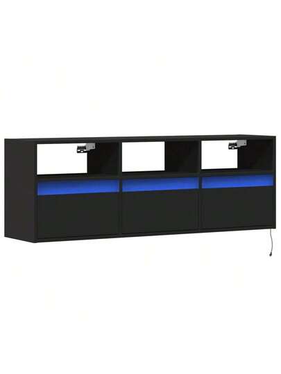 VidaXL TV Wand Unit LED Lighting 130x31x45 Cm Zwart view 3