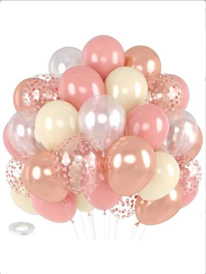 40PCS/Retro Blush Pink Party Balloons, 10/12 Inch Metallic Chrome Rose Gold Dusty Pink Maca Orange Beige Latex With Confetti For Birthday Wedding Baby Shower Decoration