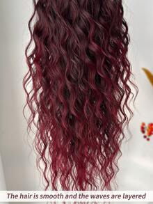 26 Inch Long Water Wave Heat Resistant Synthetic Ponytail, Daily Use Wig Hair Scrunchie For Women - Red Ombre - View 9