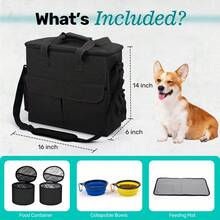 Airline-Approved Dog Travel Bag Pet Carrier Set With 2 Collapsible Bowls & Multi-Compartment Design - Zipper Closure - Ideal For Overnight Trips & Halloween Gifts, Adjustable Strap Dog Travel Bag, Pet Travel Essentials, Durable Pet Bag, 2 Colors - màu đen - Xem 2