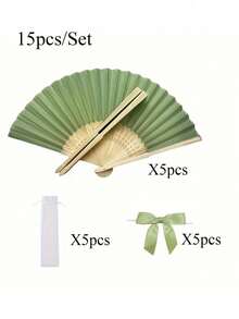 3/15/30件套，夏季绿色系列婚礼礼品扇套装，女士折扇，绿色系列蝴蝶结，透明束口袋，婚礼派对装饰，适合新娘礼物派对、生日派对回礼、伴娘拍照道具、夏季扇子、活动和派对用品、派对礼品袋 - 綠色 - 查看 14