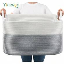 Yiuswoy 1个特大号编织绳收纳篮，可装毯子、玩具等，带提手，长方形，可用作洗衣篮或脏衣篮，适合存放毯子、枕头、玩具、家居装饰品和杂物，适用于客厅、浴室、卧室。 - 彩色 - 查看 13