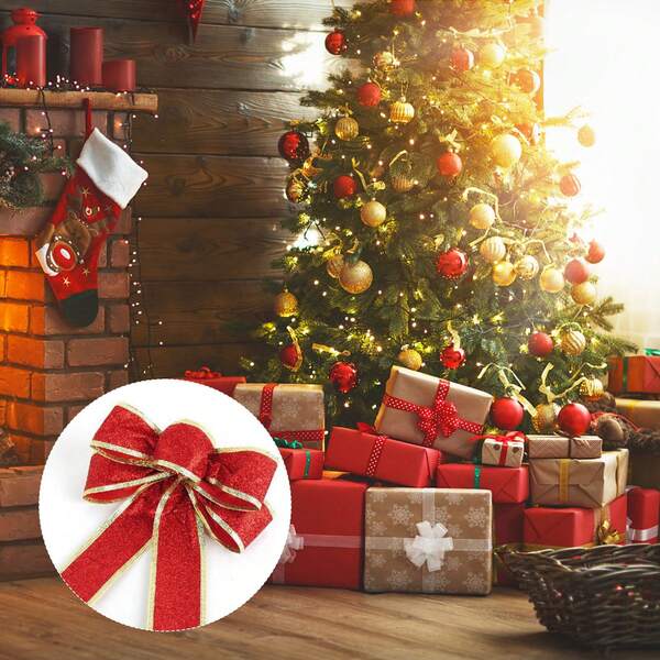 Christmas Ribbon Bowknot Sequin Decoration Xmas Tree Pendant Suitable For Guest Houses Stores Home Decor Christmas Decorations Room Decor Winter