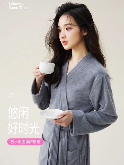 1件浴袍，男女通用成人和服浴袍，适合酒店/水疗中心，四季皆宜，吸水性强，速干，宽松版型，多种颜色可选，简约设计，浴室及家居必备品