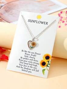 Goodwaro 1pc Delicate Rhinestone Inlaid Choker Necklace, Sunflower & Blessing Pendant, Women - Diamond-studded Sunflower - View 4