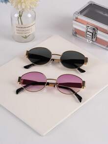 1 件/2 件/3 件女士金属框椭圆形时尚眼镜，适合日常使用、旅行、度假、海滩 - 彩色 - 查看 11