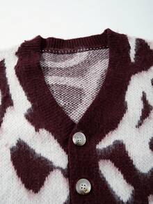 Men's Casual Loose Retro Street Style Colorblock Soft Fuzzy V-Neck Button-Up Cardigan Sweater, Autumn/Winter