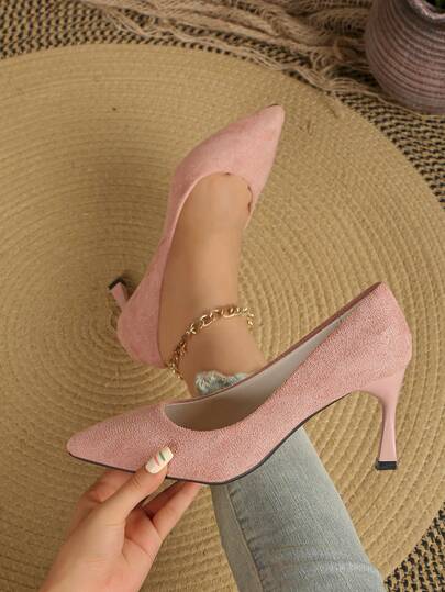 Women's Fashion High Heel Shoes, Basic Casual Outdoor Fabric High Heel Pumps, Suitable For Home And All Seasons