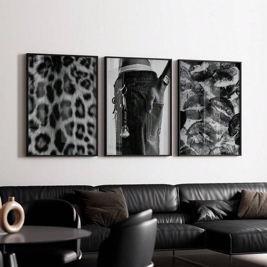 1/3pcs Fashion Chic Wall Art Picture Y2k Prints Canvas Paintings Kiss Lips Posters Black And White Aesthetic Girly Decor For Bedroom, Living Room, Or Dorm Room Decor Gift For Her Unframed