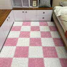 12 alfombrillas cuadradas para moqueta, azulejos entrelazados de felpa, azulejos de espuma EVA antideslizante, construye una zona segura para recámara y sala de juegos (blanco y negro) - Rosa + blanco - Ver 8