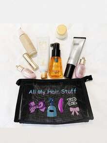 1 Stück Mesh Kosmetiktasche mit Haarschmuck Muster, multifunktionale Kosmetiktasche für Clips, Stirnbänder, rote Luftpolster Aufbewahrungstasche, tragbare Aufbewahrungstasche, Make-up Tasche, Hautpflege Tasche, Reiseaccessoires, Schlafsaalausstattung, Badezimmer Aufbewahrung, Schmuckaufbewahrung, Lippenpflege und Kosmetik Aufbewahrungstasche, Schulmaterial Tasche, Make-up Tasche, Urlaubsaccessoires - Verschiedenfarbig - Übersicht 4