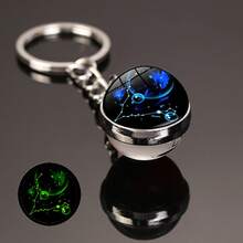 12 Constellation Glow In The Dark Creative Galaxy Keychain Good Luck Keychain Glass Ball Pendant Key Ring Couple Key Chain Improve Love Wealth Success