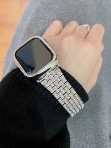 1 pieza Compatible con correa de , Compatible con banda de , Compatible con Apple Watch 38/40/41/42/44/45/46/49mm, Joyería de plata para damas con diamantes brillantes y rhinestones para reemplazar la correa metálica, Compatible con Apple Watch Ultra 2/Ultra 10/9/8/7/6/5/4/3/2/1/Se, Compatible con accesorios de . Correa de reloj inteligente