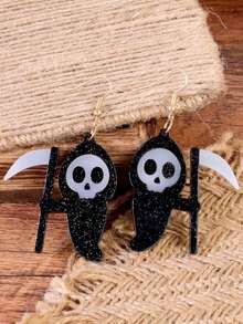 Glow In The Dark Ghost Death Scythe Earrings, Cute Halloween Style, Cartoon Gothic Charm, , Elegant And Cute Hanging Pendants Charm Jewelry Men's And Women's Role Playing Party Gifts