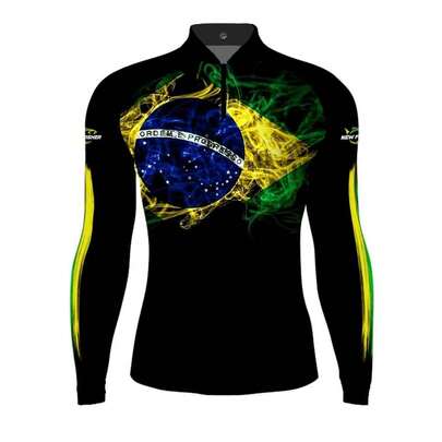 Camisa Camiseta de Pesca Agro Gola Zíper Proteção Solar UV New Fisher