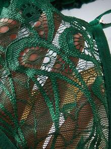 Sexy Women's Lace Underwire Bra With Metal Chain Decor Lingerie Set - 墨綠色 - 查看 6