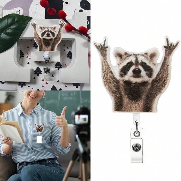 1/2pcs Extendable Raccoon Badge Scroll, Cute ID Holder, Suitable For Nurses, Teachers, Office Workers, Lightweight And Durable Brand Decoration, Etc