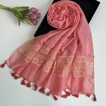 A Solid Color Lace & Embroidery Decor Scarf For Women, Suitable For Daily Use As A Sun Protection Shawl Or Headscarf Boho Bandana Headband Fashion Hairband - Multicolor - View 26
