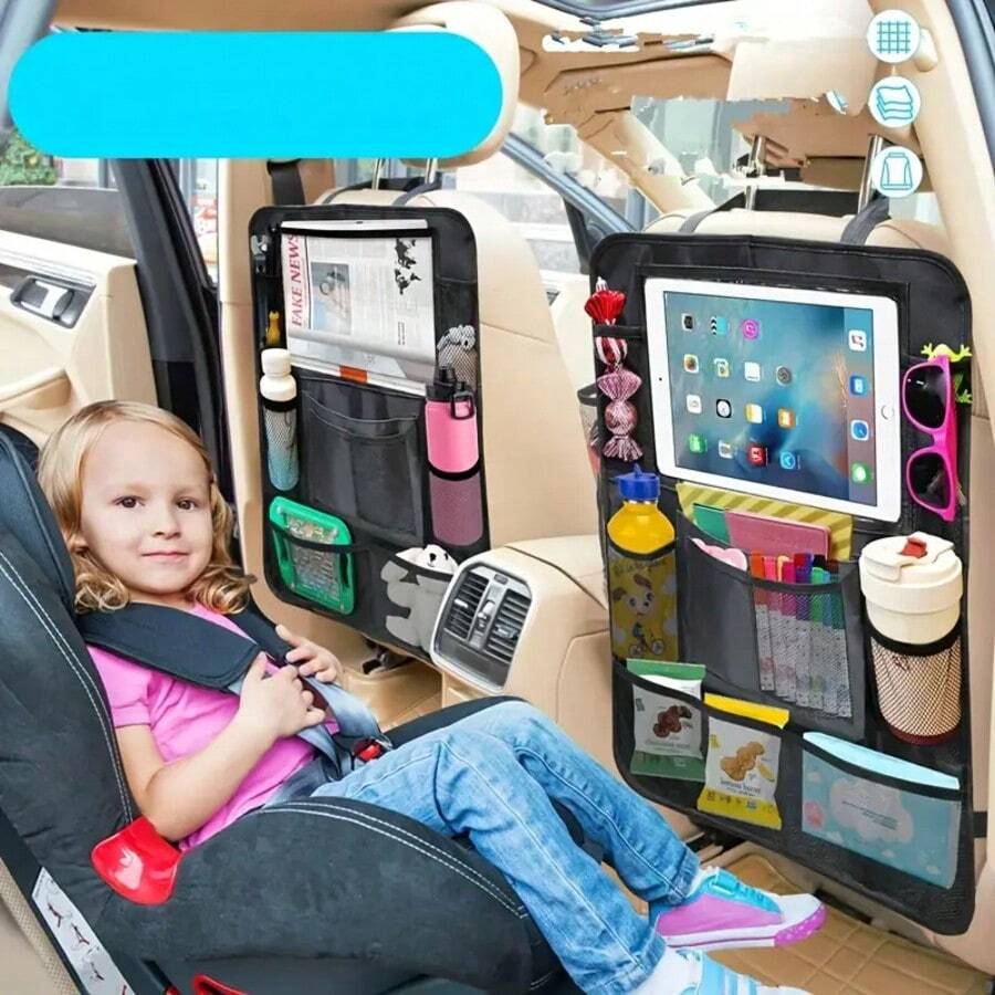 1 件婴儿汽车座椅储物袋，幼儿男孩和女孩汽车座椅靠背储物袋，婴儿用品，露营用品，旅行配件，婴儿需求，婴儿必需品，婴儿玩具和食品容器，多功能牛津布，防尘 - 黑色 - 查看 1