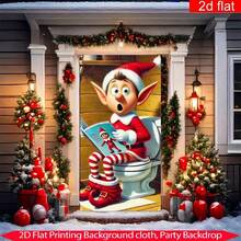 2D Flat Christmas Door Banner, 1PC Christmas Door Hanging, Surprising Elves, Christmas Door Decorative Fabric, New Year Festival Door Curtain, Atmosphere Door Curtain, Christmas Door Hanging, Interior Door Decoration, Bathroom Door Banner, Wear-Resistant Polyurethane Fiber