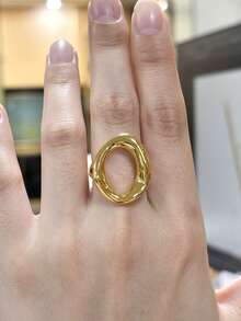 1 PIEZA Anillo chapado en oro de 18K hecho de acero inoxidable (El diámetro del círculo es demasiado grande, puede comprarlo en un tamaño talla grande pequeño de acuerdo con el tamaño de uso habitual) - Amarillo Oro - Ver 16