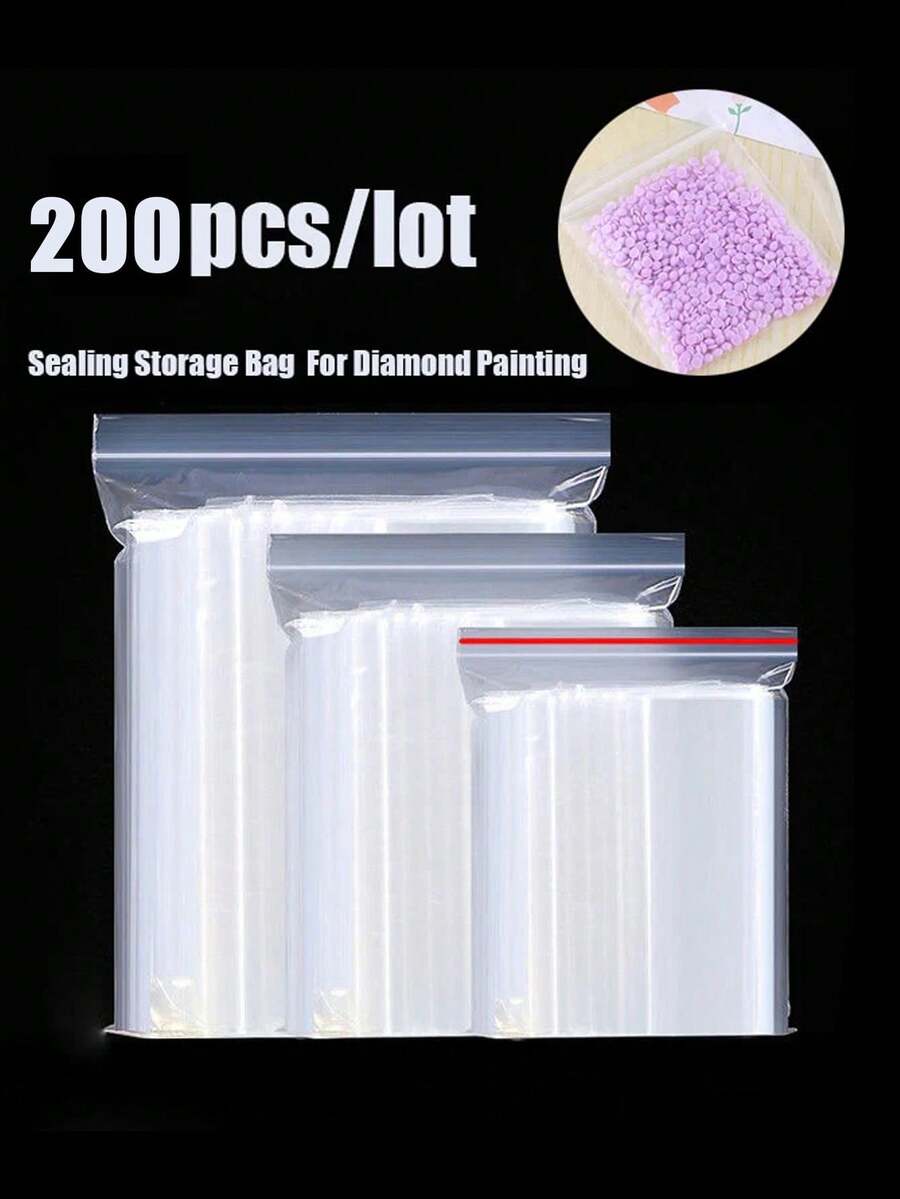 200 PE Self-Sealed Bags Diamond Paintings Diamond Accessories Plastic Bags Plastic Vacuum Bags Transparent Self-Adhesive Sealed Bags Gift Packaging Bags Multi-Functional Tools Perfect For DIY Artists And Craftsmen (Multiple Size Choices) - Clear - View 1
