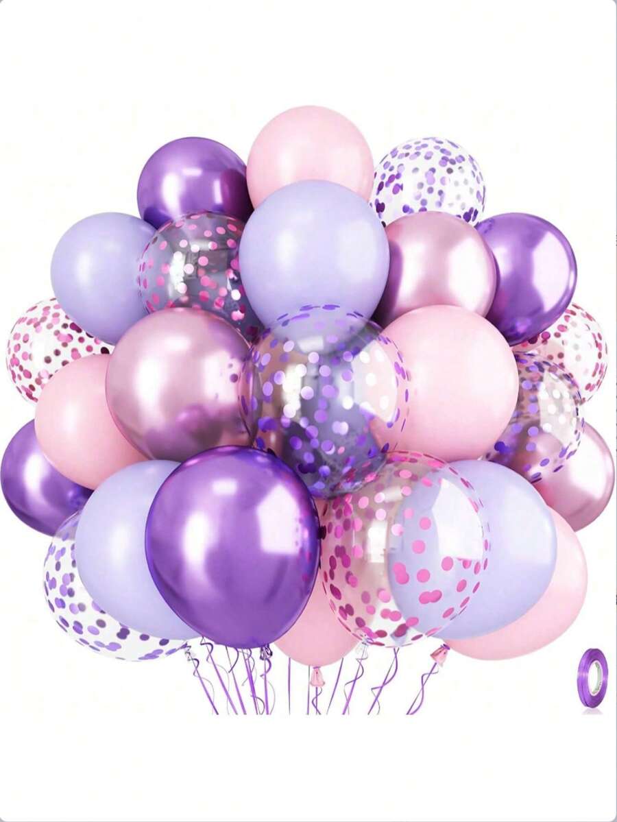 61/30 Bóng bay/Màu hồng pastel và tím, Bóng bay kim tuyến màu hồng nhạt 10/12 inch với bộ bóng bay cao su màu tử đinh hương ánh kim dành cho bé gái, phụ nữ, trang trí tiệc sinh nhật, tiệc cô dâu, tiệc cưới - Nhiều màu - Xem 1