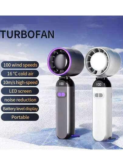 1pc Solid Color Unisex USB Rechargeable Long Lasting High Power 100 Speed Mini Handheld Fan With LED Display And Keychain, Portable For Gifts, Outdoor, Travel, Beach, Sports, Home, Office, Daily Use