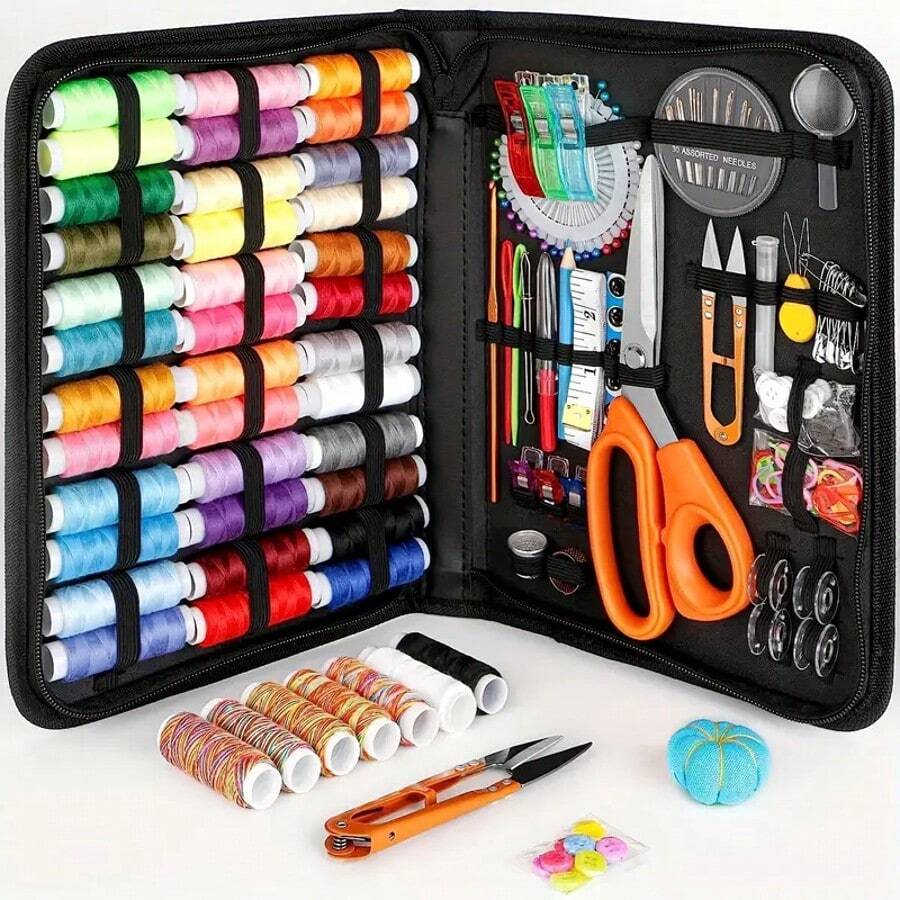 205PCS Sewing Set For Mothers, Grandmothers, Iadies, Men, Adults, Beginners, Travelers, Portable Sewing Supplies, Accessories Including Thread, Needles, Scissors, And Essential Items For University Dormitories (Black, M) - 205 CHIẾC - Xem 1
