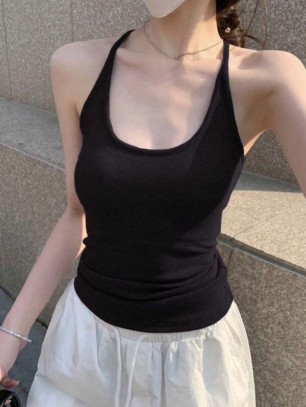 Summer Korean Style Fitted Padded Chest Versatile Backless Camisole Tank Top