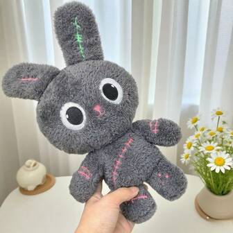 1/2 件可爱灰色补丁毛绒兔子填充动物玩具，毛绒玩具，儿童万圣节和圣诞节庆祝活动的理想礼物