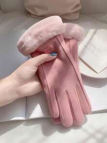 1 Pair Beige Thickened Winter Touchscreen Gloves, Electric Bicycle Cold-Proof Riding Gloves - Multicolor - View 2