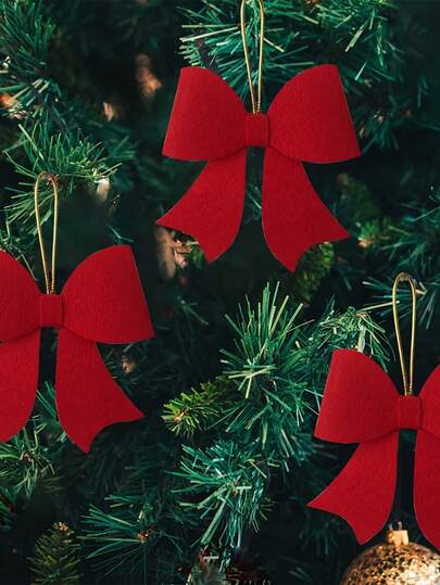 5pcs Vintage Style Red Bow Christmas Tree Ornaments, Handcrafted Holiday Hanging Decorations For Xmas, Easter, Thanksgiving - No Power Needed, Festive Home Decor Christmas Decorations Room Decor Winter