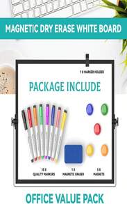 Dry Erase White Board, Cazeyoo Magnetic Desktop Whiteboard 16 X 12inch With Stand, 10 Markers, 4 Magnets And 1 Eraser, Portable Double-Sided White Board Drawing, Office, Home, School - Black - ColorA - 查看 2
