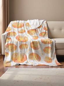 1pc Flannel Blanket, Bedding, Pumpkin Pattern Thick Soft Cozy Throw Blanket For Sofa, Office Nap, Room Decor, Travel Camping, Suitable For Living Room, Bedroom, Back To School, Holiday Gift, Halloween Decor
