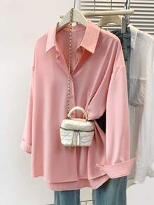 Women's Minimalist Casual Shirt Solid Button Down Long Sleeve Shirt Collar Elegant Top For Spring Fall Winter