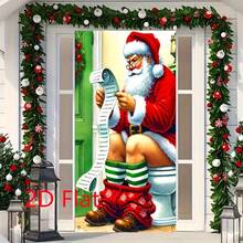 2D Flat Christmas Door Banner, 1PC Christmas Door Hanging, Surprising Elves, Christmas Door Decorative Fabric, New Year Festival Door Curtain, Atmosphere Door Curtain, Christmas Door Hanging, Interior Door Decoration, Bathroom Door Banner, Wear-Resistant Polyurethane Fiber