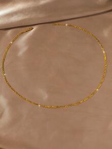 1 件简约百搭镀铜金女士费加罗链项链，珠宝礼物 - 金黃色 - 查看 2