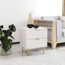HOMCOM Nightstand, Bedside Table With 2 Drawers, Side End Table With Metal Legs For Bedroom, White - 白色 - 查看 7