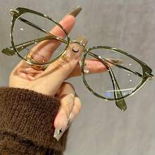 Y2K Style Women's Cat Eye Glasses - Lightweight PC Frame With Metal Rivet Decoration, Transparent Lenses Suitable For Digital Screens And Daily Outings, Comes With Cleaning Cloth, Fashion Accessories, Retro , Decorative Rivets, Unique Frame, Exclusive For Fashion Enthusiasts - Màu xanh Ô liu - Xem 6