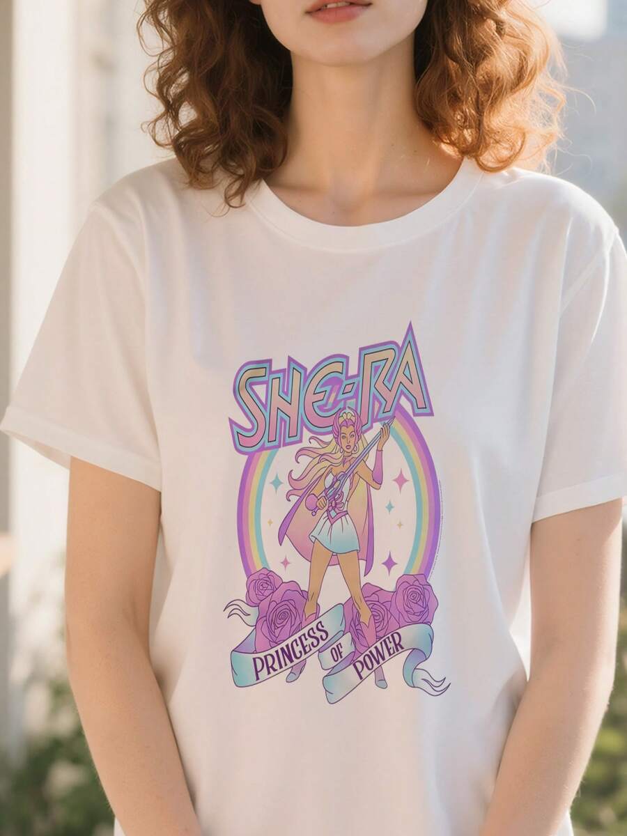 She-Ra Princess Of Power Graphic Print Pure Cotton Women's Short Sleeve T-Shirt, Stylish And Comfort - trắng - Xem 1