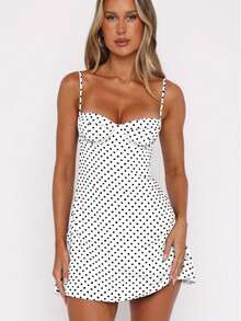 全新性感修身优雅迷你紧身吊带裙，夏季/波尔卡圆点连衣裙 - 白色 - 查看 4