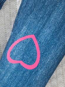 Young Girls Tie-Dye Flare Sleeve Round Neck Top + Heart Print Slim Fit Pants Set