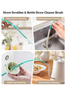 Silikonstrohhalm-Reinigungsbürste, wiederverwendbare Strohhalm-Reinigungsbürste mit biegsamem Stahlkern, extra lange weiche Flaschenbürste zum Reinigen von Glasstrohhalmen, zum Säubern von Spalten